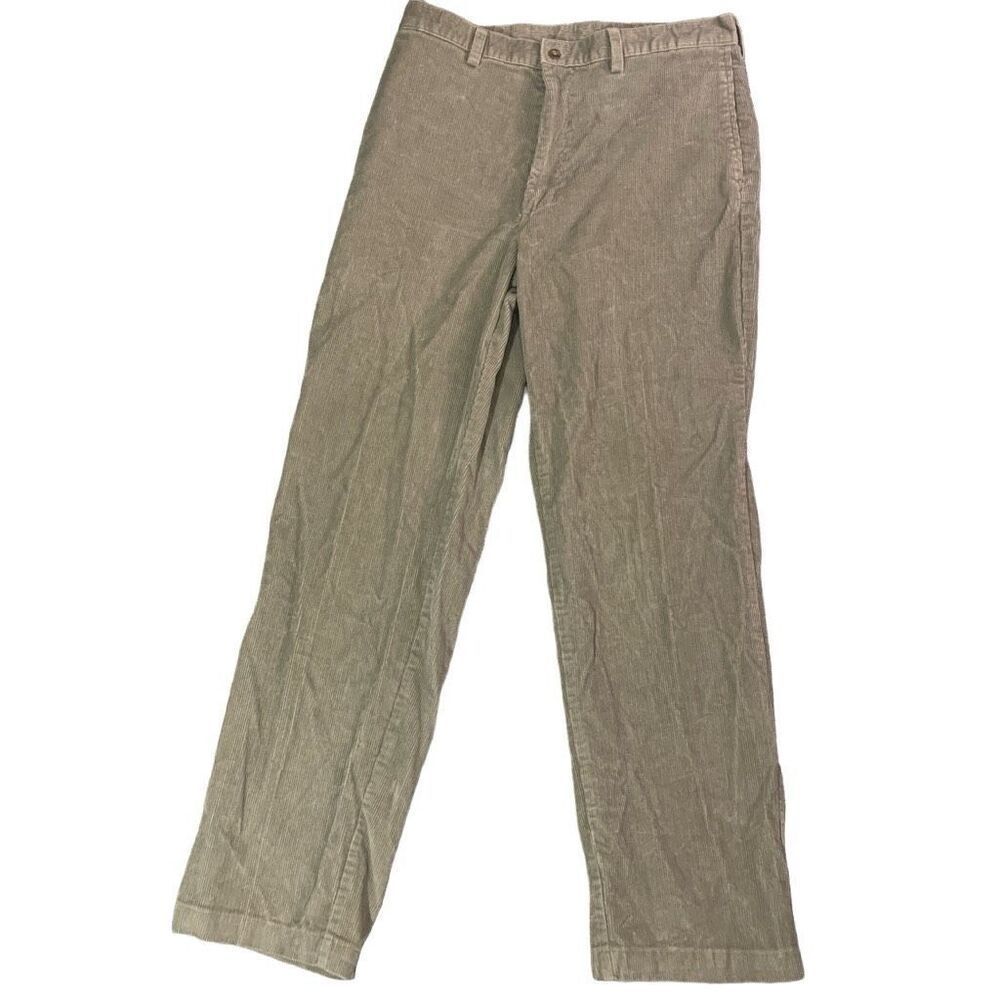 Haggar Mens Size 34x32 Corduroy Pants Tan Brown Pockets Zip Fly Flat Front